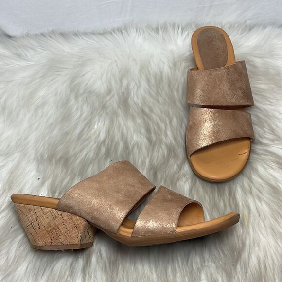 Korks By Kork-Ease Shimmer Tan Two Strap Leather Slide Sandals Sz 10 - Picture 1 of 7